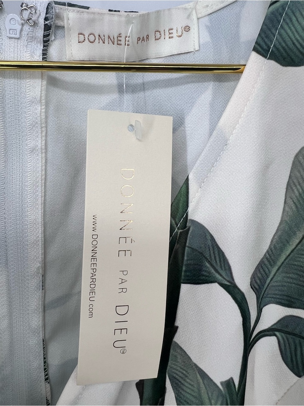 V-Neck Puff Sleeve Mini Dress in White with Green Leaf Print - Picture 5 of 5
